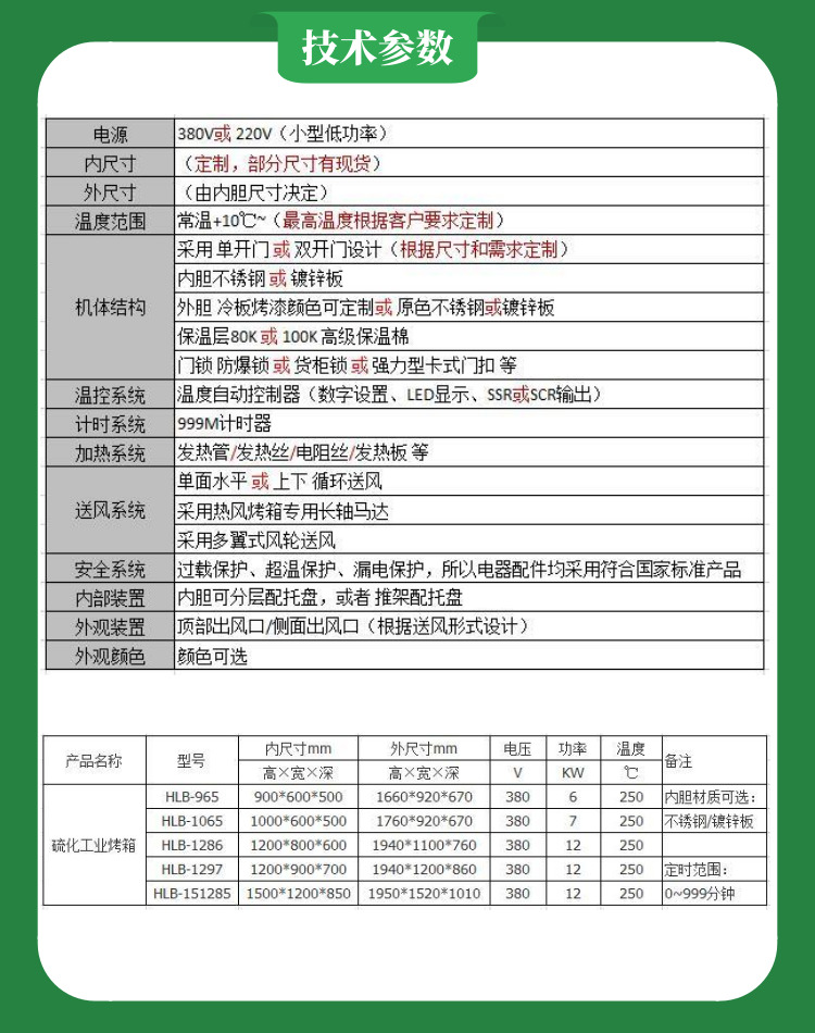 一箱多膽烤箱技術參數(shù)